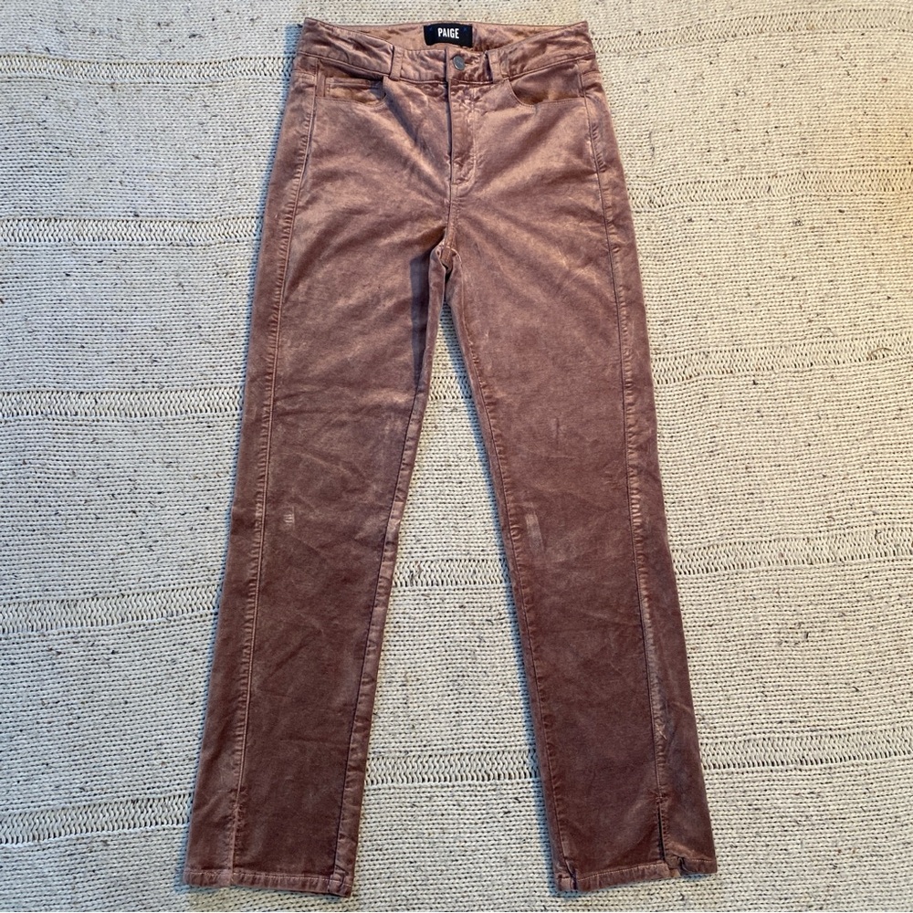 Paige jeans // Off Pink mauve  velvet Paige high-waisted straight-leg pants
